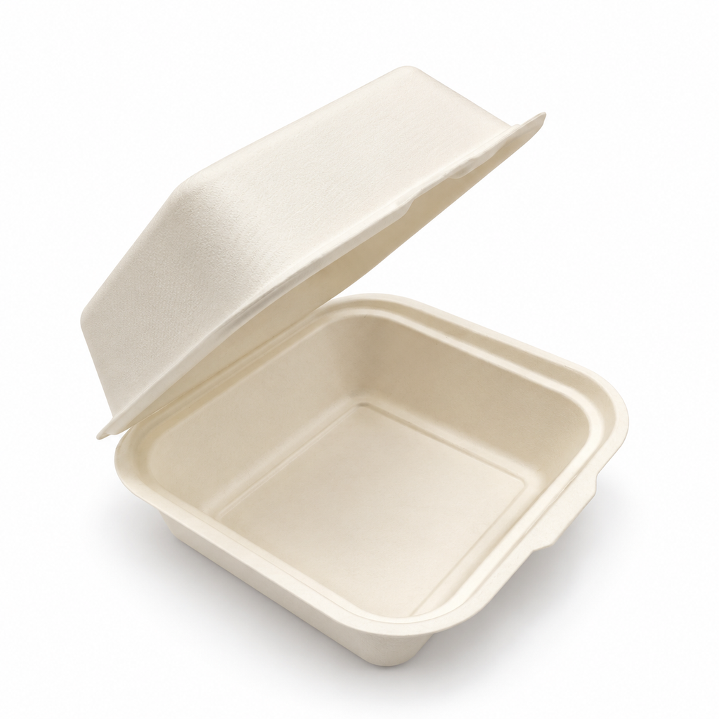 6x6" Bagasse Burger Box - Sugarcane Takeaway Container 500pk